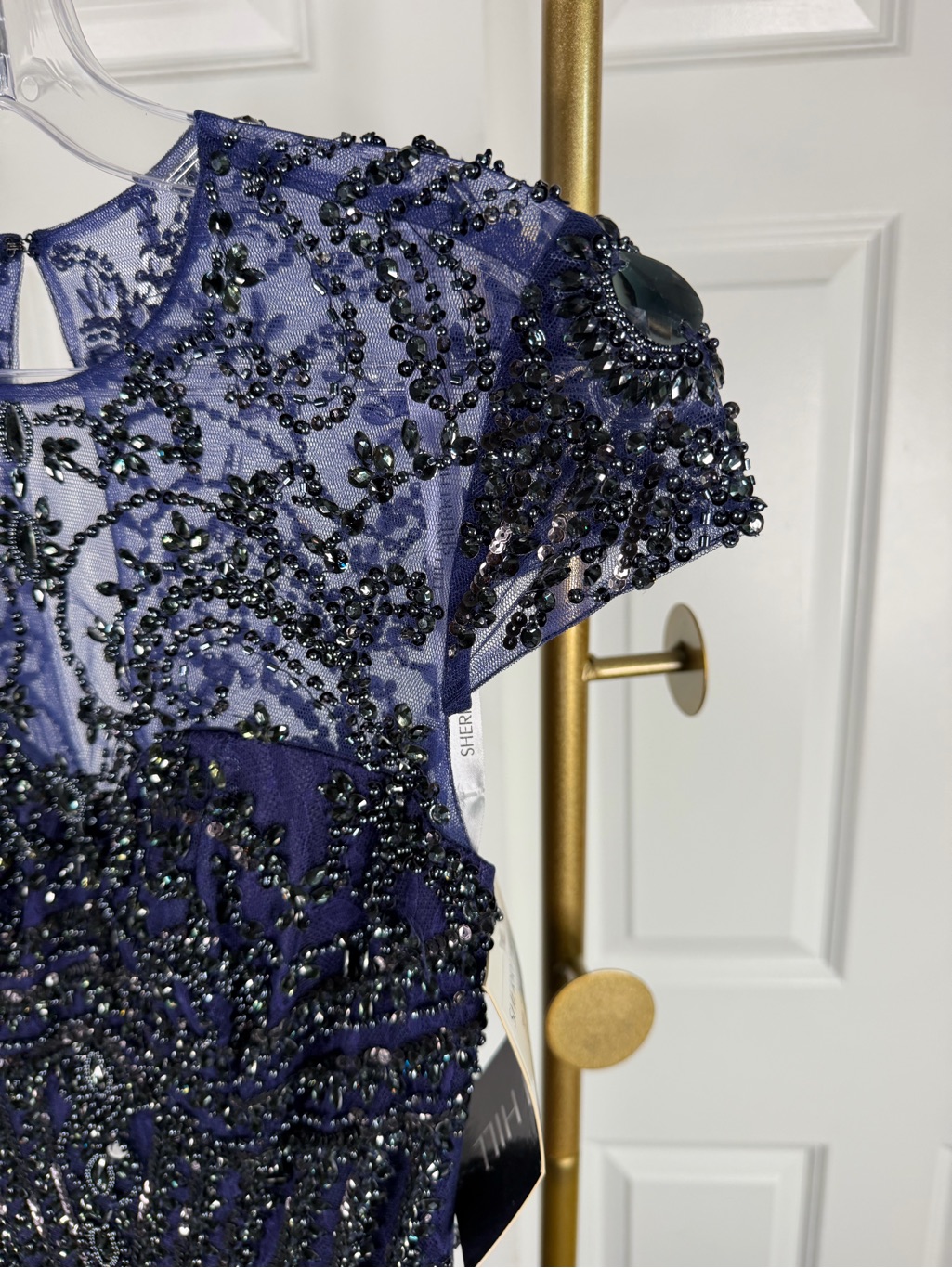 Sherri Hill 50516 Size 0 Nwt Navy Beaded Mermaid Evening Gown Formal Prom Dress — image 4 of 8